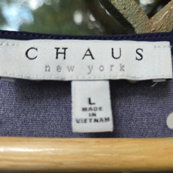 Chaus NY Women Classic Preppy Staple Navy White Polka Dot Faux Wrap Maxi Dress L - Picture 6 of 9